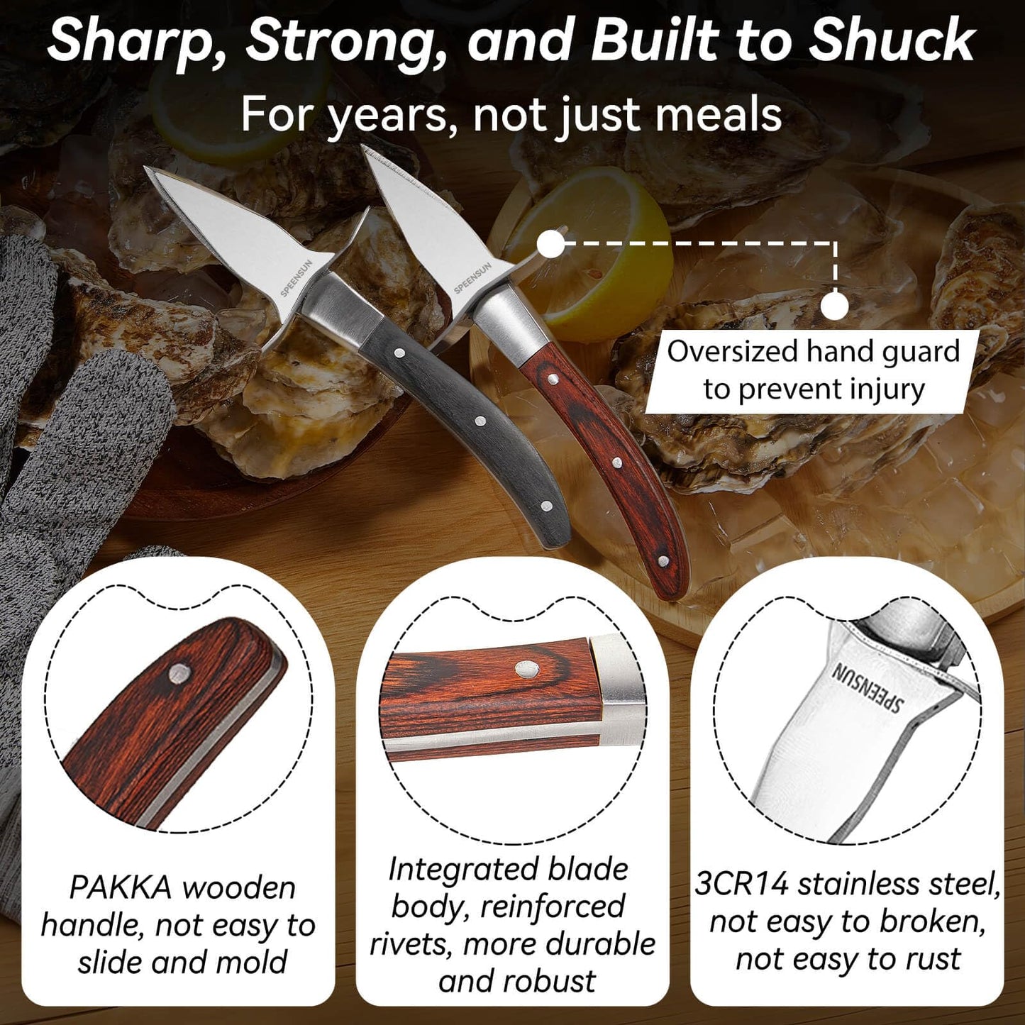 Oyster Shucking Knife,Oyster Shucker,2 Set Sturdy Sharpness Oyster Knife With Comfort Wood-handle,Oyster Shucking Kit With 1 Pairs Of Level 5 Protection Cut-resistant Gloves(L) For Oyster Clam