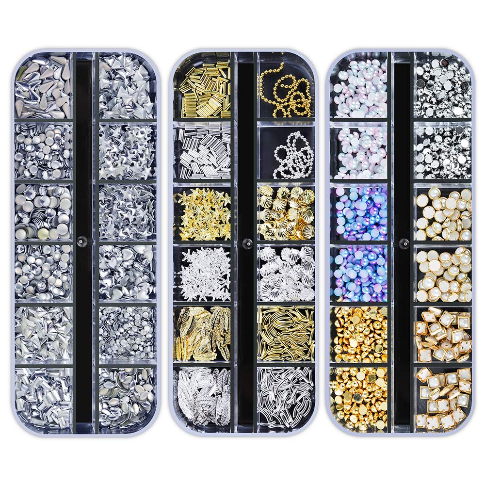 Artdone 12 boxes Nail Rhinestones Glitter,Nail Gems Nail Diamonds,Nail Art Studs Nail Crystals Nail Sequins for Nails Kit with 1 Tweezers and 3 Pen for Nail Art Supplies Accessories