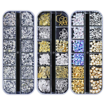 Artdone 12 boxes Nail Rhinestones Glitter,Nail Gems Nail Diamonds,Nail Art Studs Nail Crystals Nail Sequins for Nails Kit with 1 Tweezers and 3 Pen for Nail Art Supplies Accessories