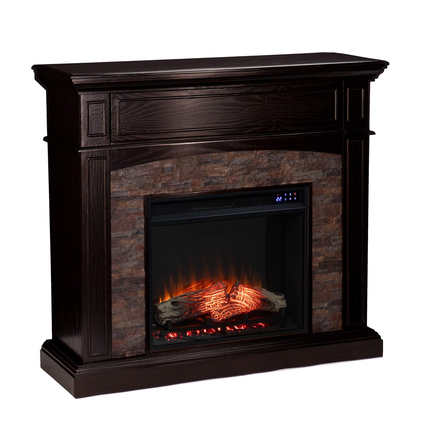 SEI Furniture - Grantham Convertible Touch Screen Electric Fireplace - Transitional Design, Brown Glass and Wood - Ideal for Living Room, Bedroom (FR9359)