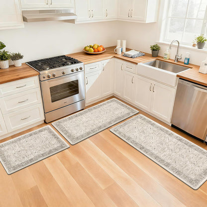Pauwer Anti Fatigue Kitchen Floor Mats Set of 3, PVC Foam Padded Kitchen Rugs, Non Slip Cushioned Comfort Standing Mat, Waterproof Sink Rug for Small Kitchen Area, Laundry Room, Khaki