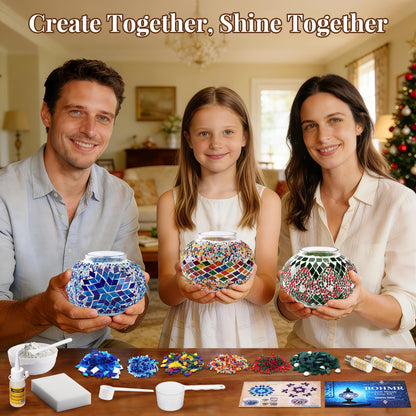 BOHMR DIY 3 Globe Turkish Mosaic Lamp Kit, 23"H Stained Glass Table Lamp Making Kit-Easy & Fun, No Experience Needed, Mosaic Art & Craft Project Kits for Adults & Teens, Make Your Own Lamp,Multicolor