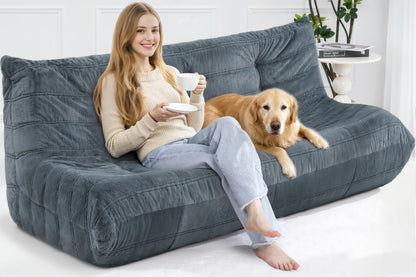 Cansunna Bean Bag 3-Seater Chair Big Sofa Beanbag Chair for Adults Fireside Chair Bean Bag Lounger with Memory Foam Filled for Home,Apartment or Gaming Venue（Grey Plush）