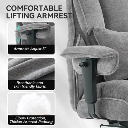 Efomao Executive Office Chair, Soft-Cushioned Computer Chair with Foot Rest, Fabric Home Office Desk Chairs, Big and Tall Office Chairs, Grey