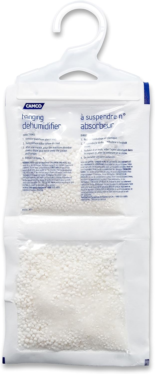 Camco 44286 Fragrance Free Hanging Dehumidifier - Convenient Hook Absorbs up to 3x Its Weight in Water, 2 Pack