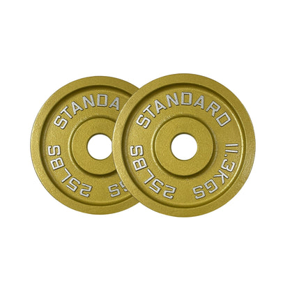 Gold Finish Olympic Steel Plates - Pairs and Sets 2 Inch Barbell Standard in Premium Gold for Weight Lifting (245lb Set)