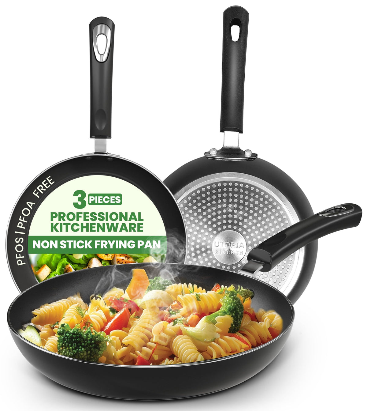 Utopia Kitchen Nonstick Cookware 3 Piece Omelette Pan Skillet Set, Nonstick Frying Pans with Induction Bottom, 8, 9.5 & 11 Inches Frying Pans with Bakelite Handles, PFOA Free, Grey