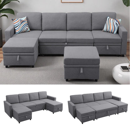 Trygoal 100 Inch Pull Out Couch, Convertible Sofa Bed for Living Room, Comfortable Sleeper Sofa with Pull Out Bed, Modern Sectional Couches with Ottoman Storage, Easy Assembly for Apartment, Dark Grey