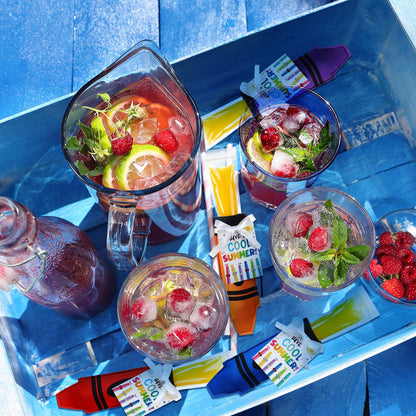 Potchen 24 Set Ice Pop Sleeves Reusable Colorful Freezer Neoprene Ice Sleeves Holder Bag with 24 Pcs Gift Cards 1 Roll Ribbon for Classroom Prizes Summer Birthday Party(Crayon)