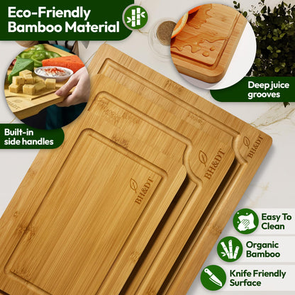 BH&DT Cutting Board Set, Bamboo Cutting Boards for Kitchen with Juice Groove,Multipurpose Board for Food Prep and Serving meat cutting board,cutting,boardgift set,wood board,bamboo cutting board set.
