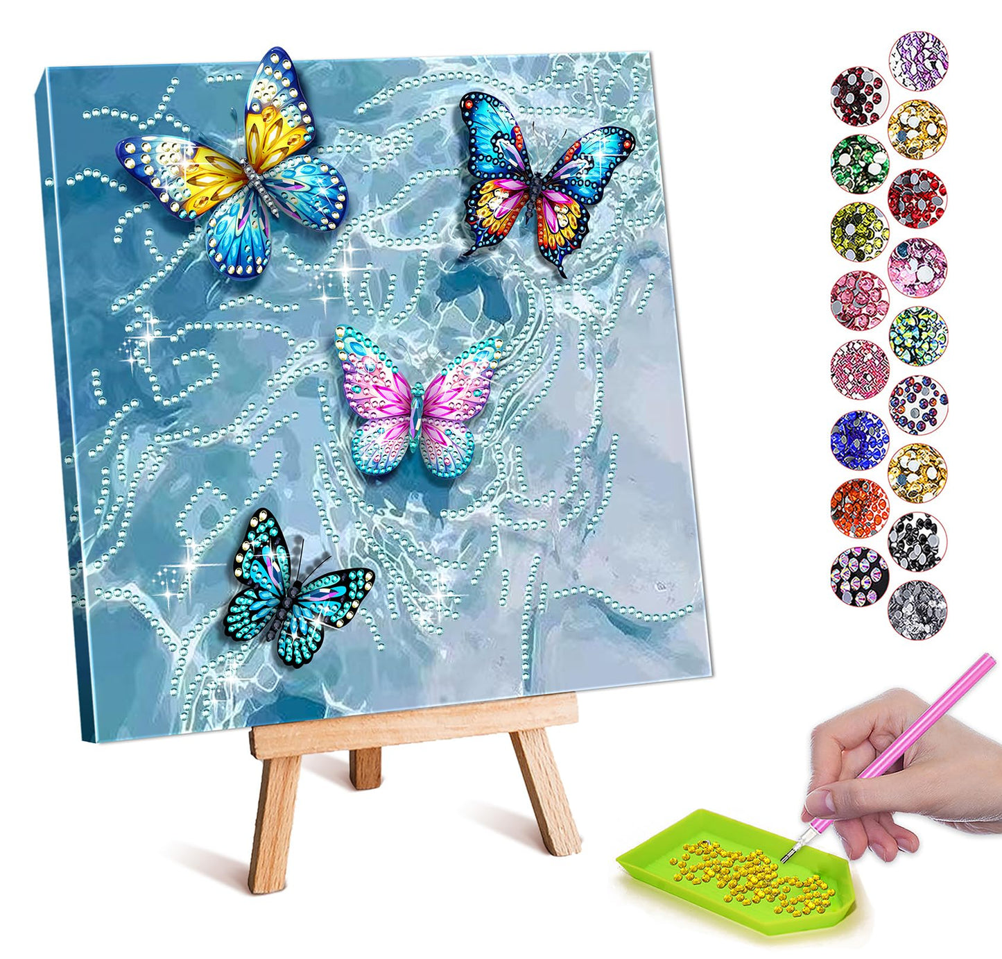 SJTYDX Framed Diamond Art Kits, Diamond Painting Butterfly with Movable Wings, DIY Rhinestone Gem Painting Crafts Canvas Art with Easel Diamond Paint Kits for Decor Gift, 7.8x7.8 Inch