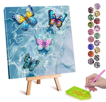 SJTYDX Framed Diamond Art Kits, Diamond Painting Butterfly with Movable Wings, DIY Rhinestone Gem Painting Crafts Canvas Art with Easel Diamond Paint Kits for Decor Gift, 7.8x7.8 Inch