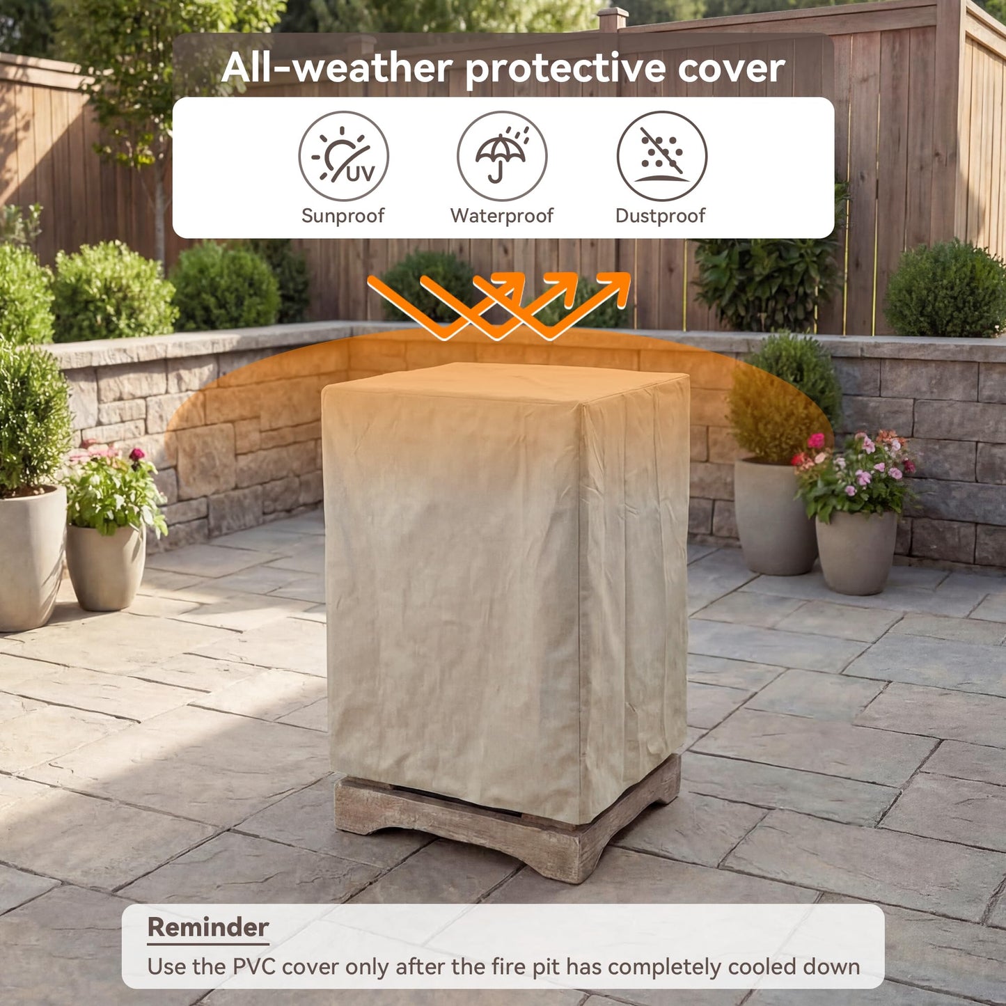 COSIEST Outdoor Propane Fire Pit Table w Faux Brown Compact Ledge Stone 20" Square Base and Faux Rose-Marble Round Bowl, Certified, 40,000 BTU, Free Lava Rocks, Fits 20lb Tank Inside, Raincover