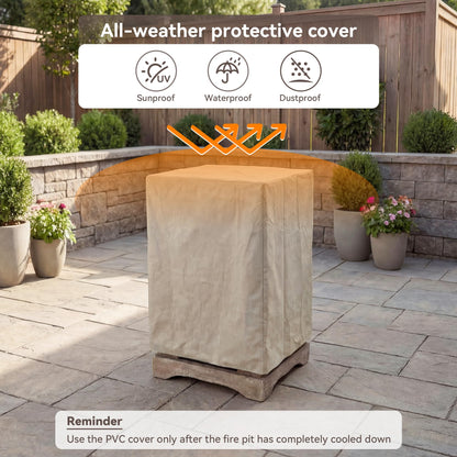 COSIEST Outdoor Propane Fire Pit Table w Faux Brown Compact Ledge Stone 20" Square Base and Faux Rose-Marble Round Bowl, Certified, 40,000 BTU, Free Lava Rocks, Fits 20lb Tank Inside, Raincover