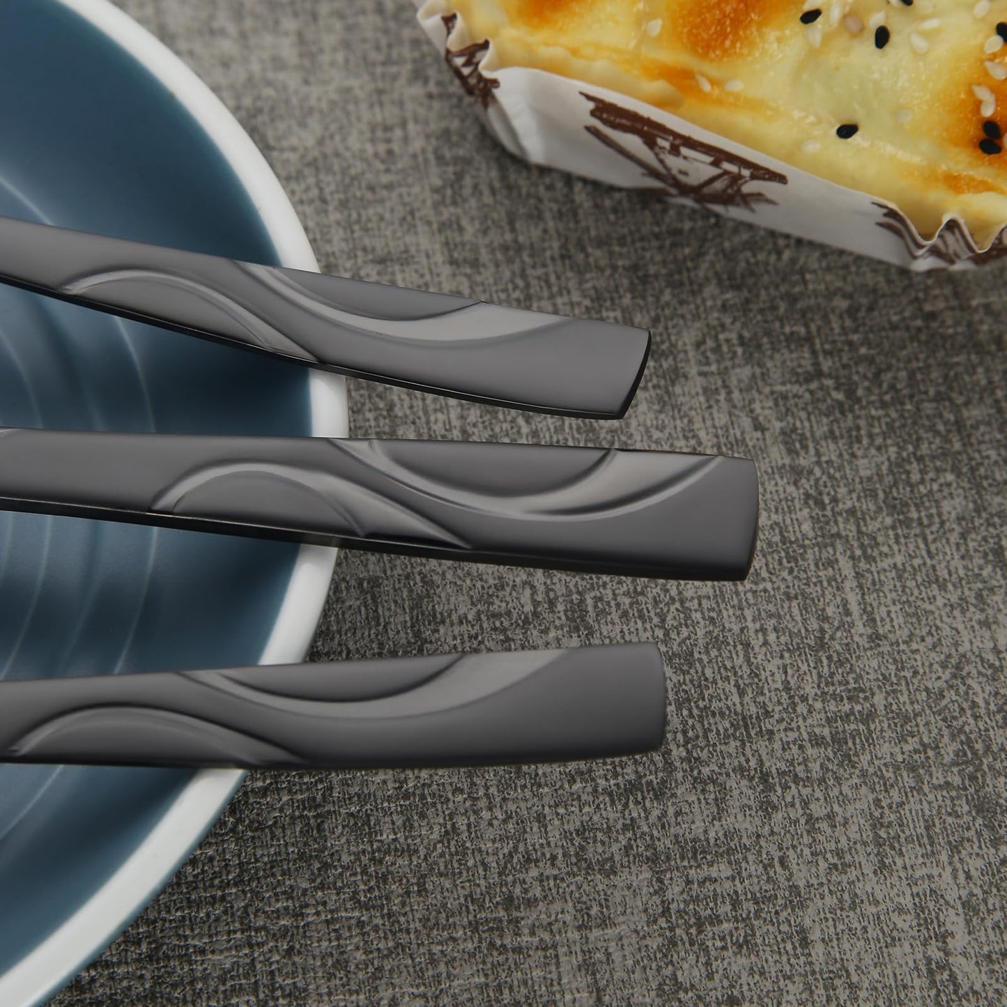 FONGDANLAITE 12 Piece Stainless Steel Black Salad Fork Set, 7.1 Inch Dessert Forks with Unique Satin Finished Handle Design - Dishwasher Safe