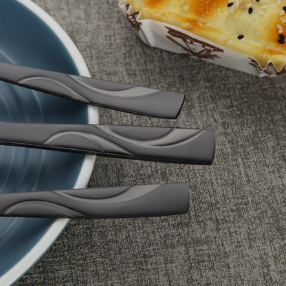 FONGDANLAITE 12 Piece Stainless Steel Black Salad Fork Set, 7.1 Inch Dessert Forks with Unique Satin Finished Handle Design - Dishwasher Safe