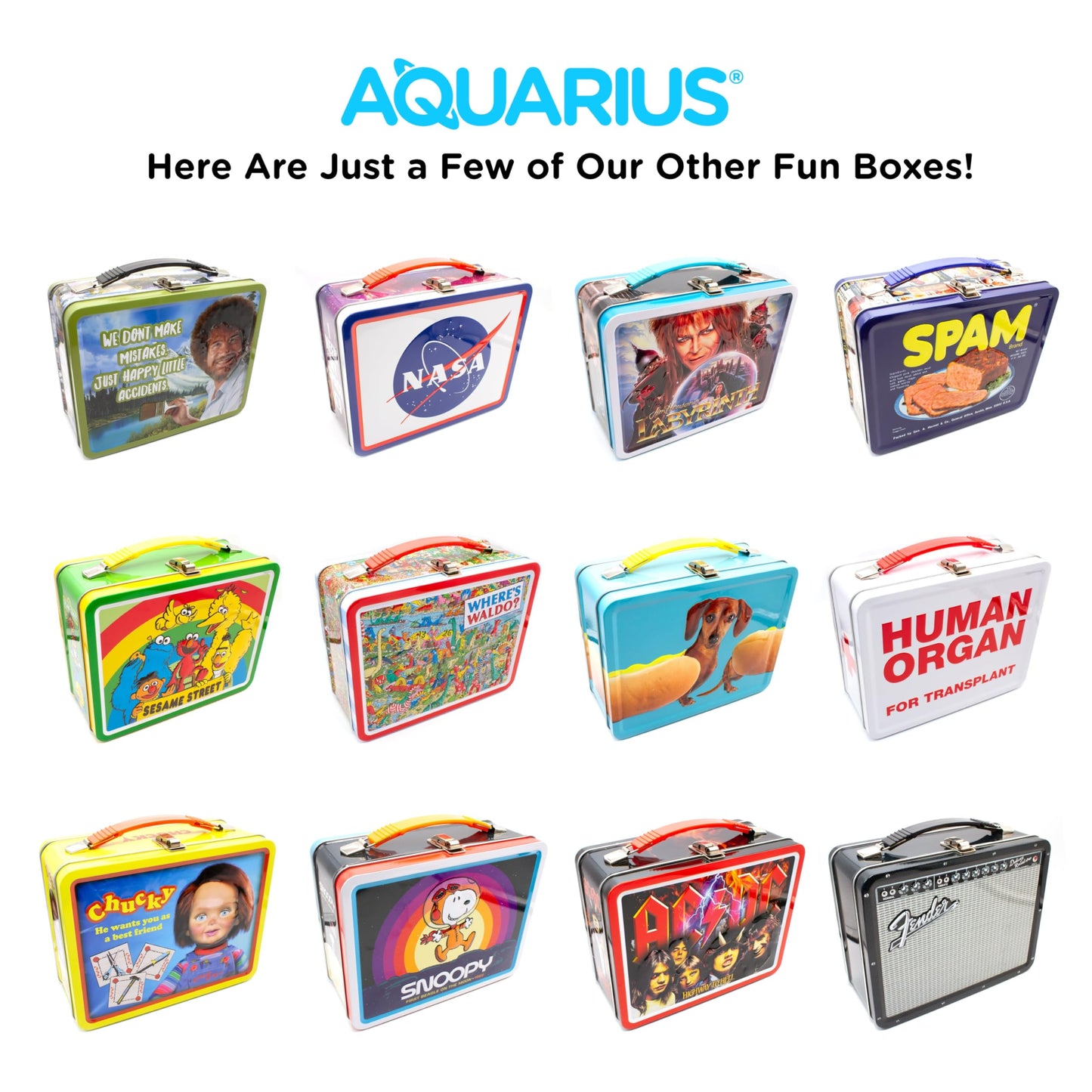 Aquarius Peanuts Snoopy Tin Fun Box with Embossed Cover and Handle 8 x 6 Inches - Collectible Retro Container for Kids Toys, Cards and Memorabilia