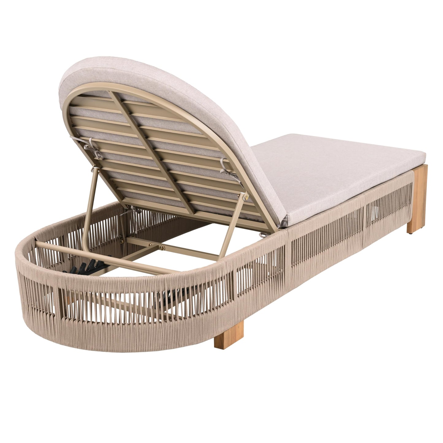 Merax 2-Piece Outdoor Chaise Lounge Chair with Adjustable Backrest & Waterproof Cushion - Acacia Wood Pool Sun Lounger for Patio, Beach, Yard, Garden, Beige