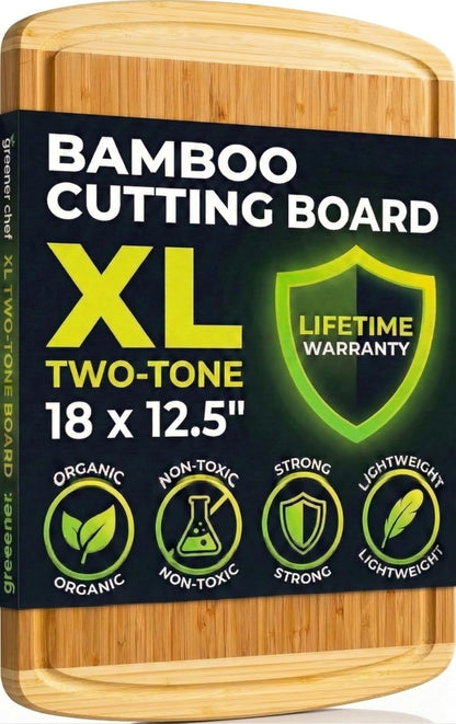 18" Greener Chef Luxury Bamboo Cutting Board (Extra Large) with Vertical Grain Strength Technology - Non Toxic