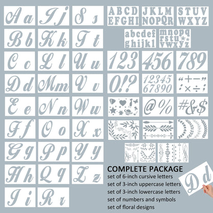 175 Alphabet Numbers Floral Stencils Small Large 2 Inch and 4 Inches Upper Lowercase Arts Crafts Letters Stencil Reusable Template for Calligraphy DIY Painting Wood Wall Fabric Rock Bullet Journal Kit