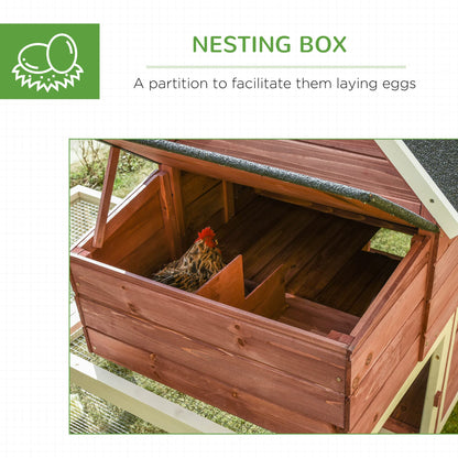 PawHut 114" Chicken Coop Wooden, Customizable Outdoor Chicken Cage Poultry Hen House with Nesting Box, Double Runs, Asphalt Roof, Ramp, for Garden Backyard