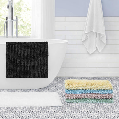 Laura Ashley Butter Chenille Bath Rug, Non Slip Shaggy Bathroom Mat, Absorbent Plush Carpet for Tub and Sink - (17" x