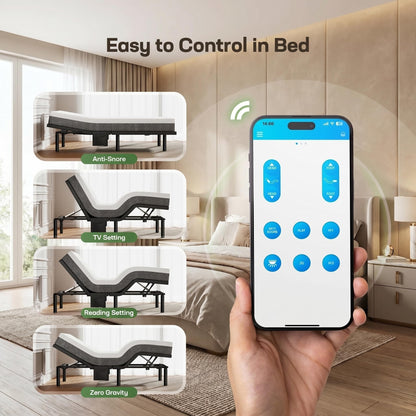 Marsail MS01-2 Twin XL Adjustable Bed Base – Massage, App Control & Under-Bed Nightlight, 4-Height Adjustable Frame, 3-Minute Tool-Free Assembly, Wireless Control