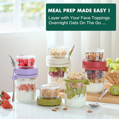 2 Pack 16 oz,Dual-Layer Danmu Overnight Oats Containers with Lids Yogurt Parfait Cups with Lids,Meal Prep Containers