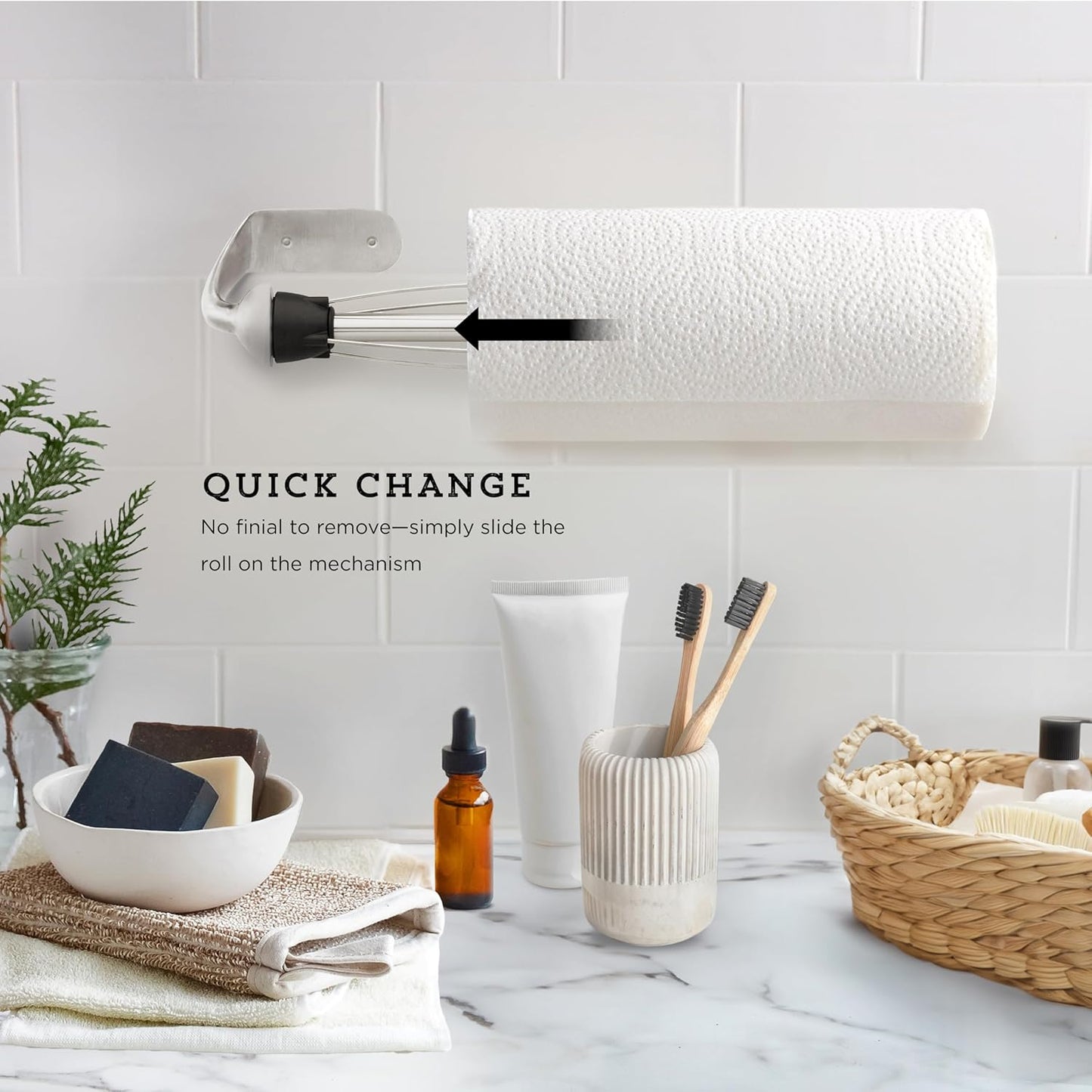 14-Inch, Kamenstein Perfect Tear Wall Mount Paper Towel Holder, Patented Design for One-Handed Use, Rounded Finial