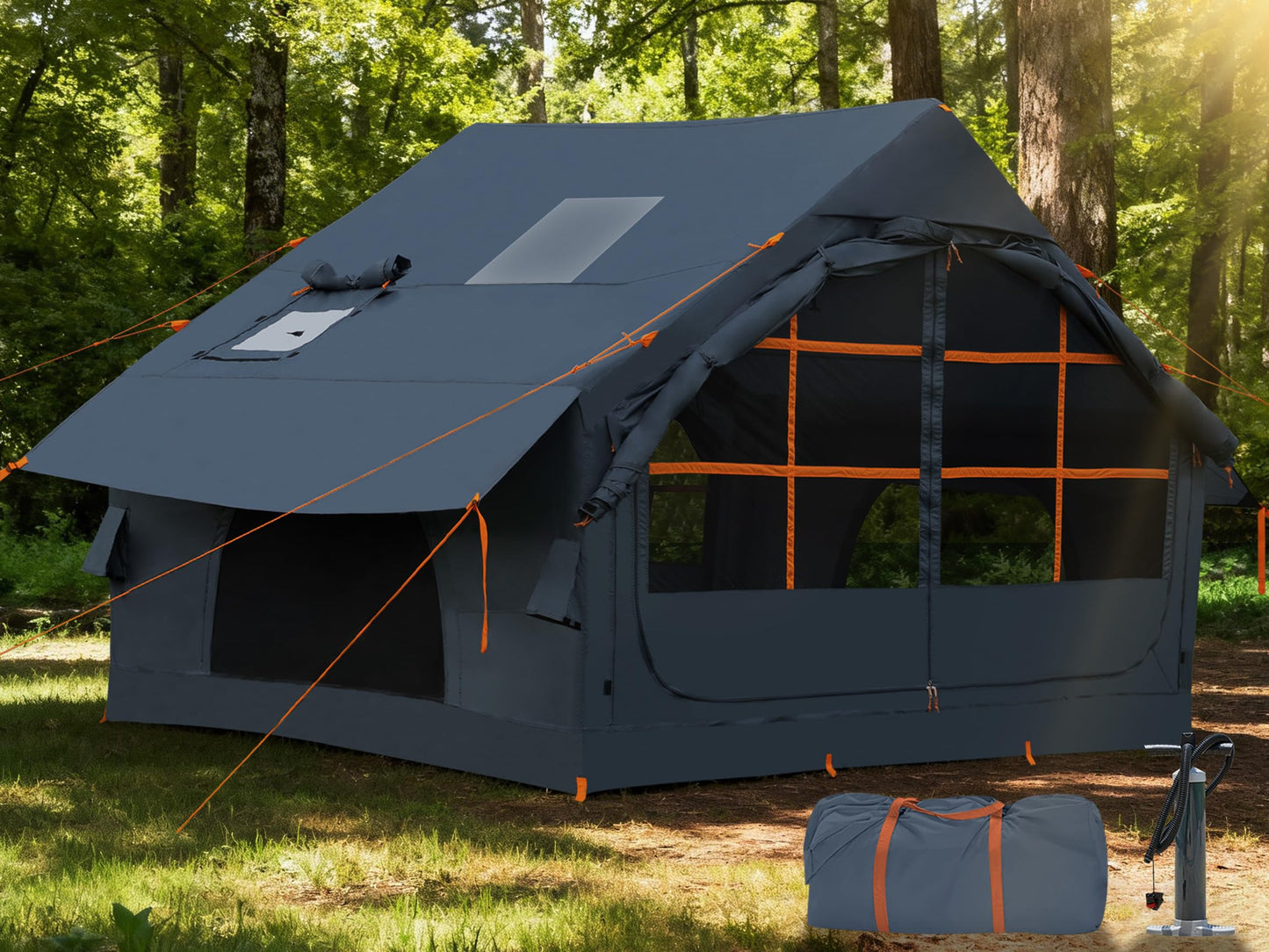 SHANQUAN Inflatable Tents for Camping with Stove Jack, 4/6 Person Easy Setup Blow up Tents for 4 Seasons Waterproof Inflatable Camping Tent with Clear Skylight, Air House Glamping Tents for Adult