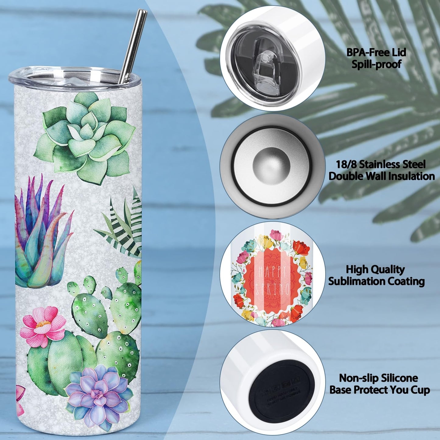Maucircol 50 Pack Sublimation Tumblers Bulk, 20 oz Stainless Steel Tumbler Blank with Lid and Straw, Individually Boxed