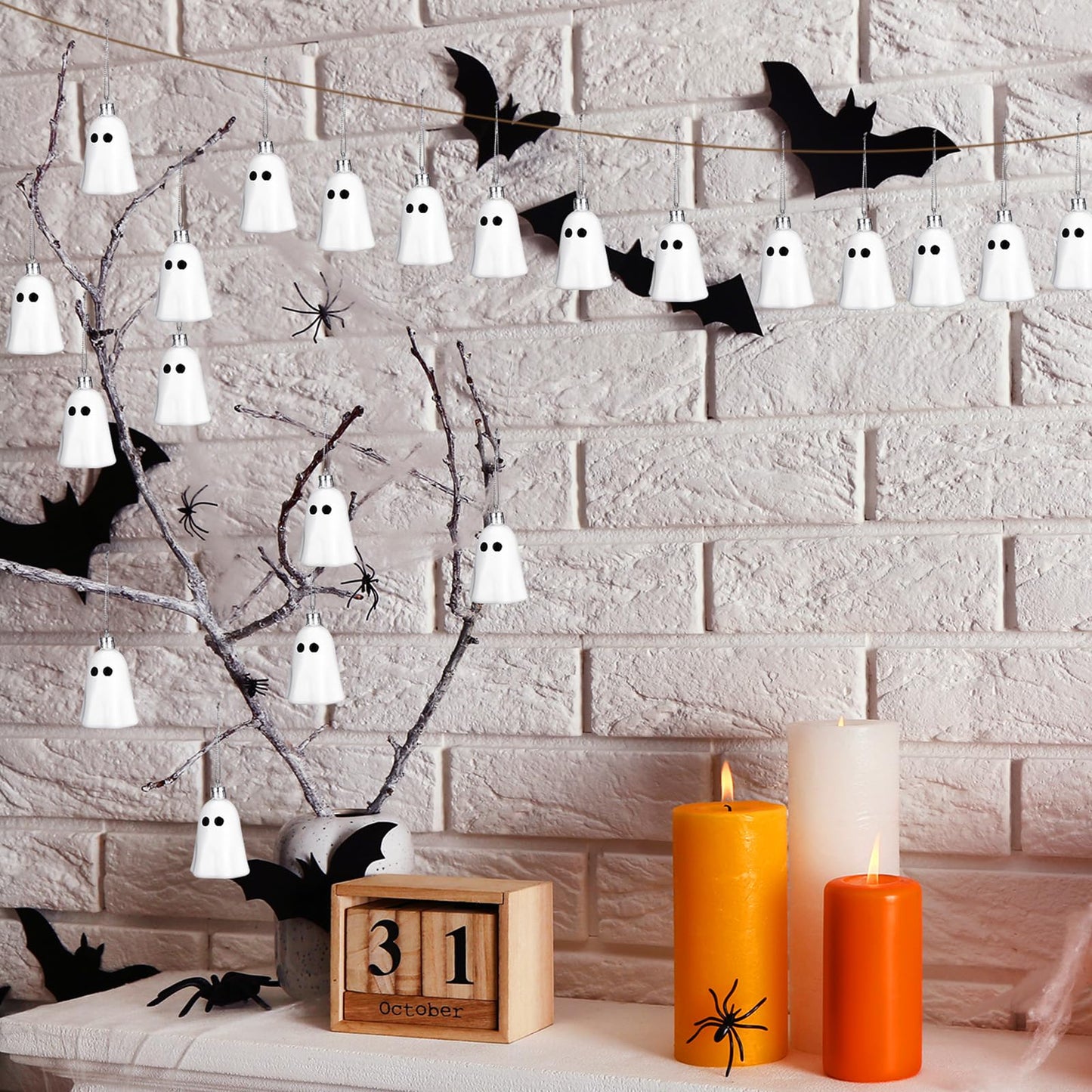Tigeen 12 Pcs Halloween Hanging Ornaments Cute Ghost Decoration Halloween Tree Decoration Plastic Decorative Mini Ghost Ornaments for Home Tree Party Supplies (Cute,White)