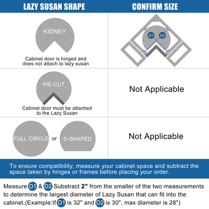 JOWBOOW 28" Kidney Corner Cabinet Lazy Susan, 270° Height Adjustable Replacement Shelves for Kitchen Corner Cabinet (Cannot be Door-Mounted)