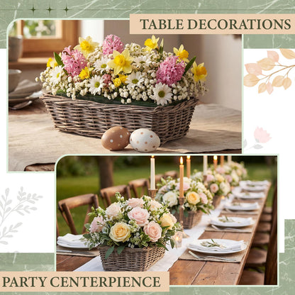 Dandat 1 Set Rectangular Wicker Planter Box for Centerpieces Rattan Planter Basket Kit with Floral Foam & Clear Plastic Liners for Wedding Table Decor, Gardening & Home Decoration