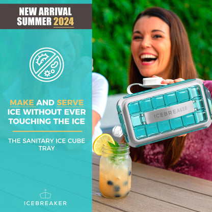 Ice Cube Tray with Lid - NO SPILL Innovative Patented Ice Tray for Freezer - NO TOUCH Silicone Ice Cube Tray for Freezer - This Ice Maker Makes 18 Cubes/Serv and 54/Day - Ice Cube Mold by ICEBREAKER