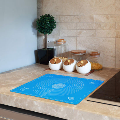 Silicone Baking Mat for Rolling Pastry Dough with Measurements, 25.6" x 17.7" BPA Free Non stick and Non Slip Blue Table Sheet Baking Supplies for Bake Pizza Cake