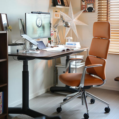 TOMU Executive Leather Office Chair, Top Grain Genuine Leather Executive Chair High Back with headrest, Adjustable Tilt & Height, Ergonomic Swivel Chair with Wheels (Orange)