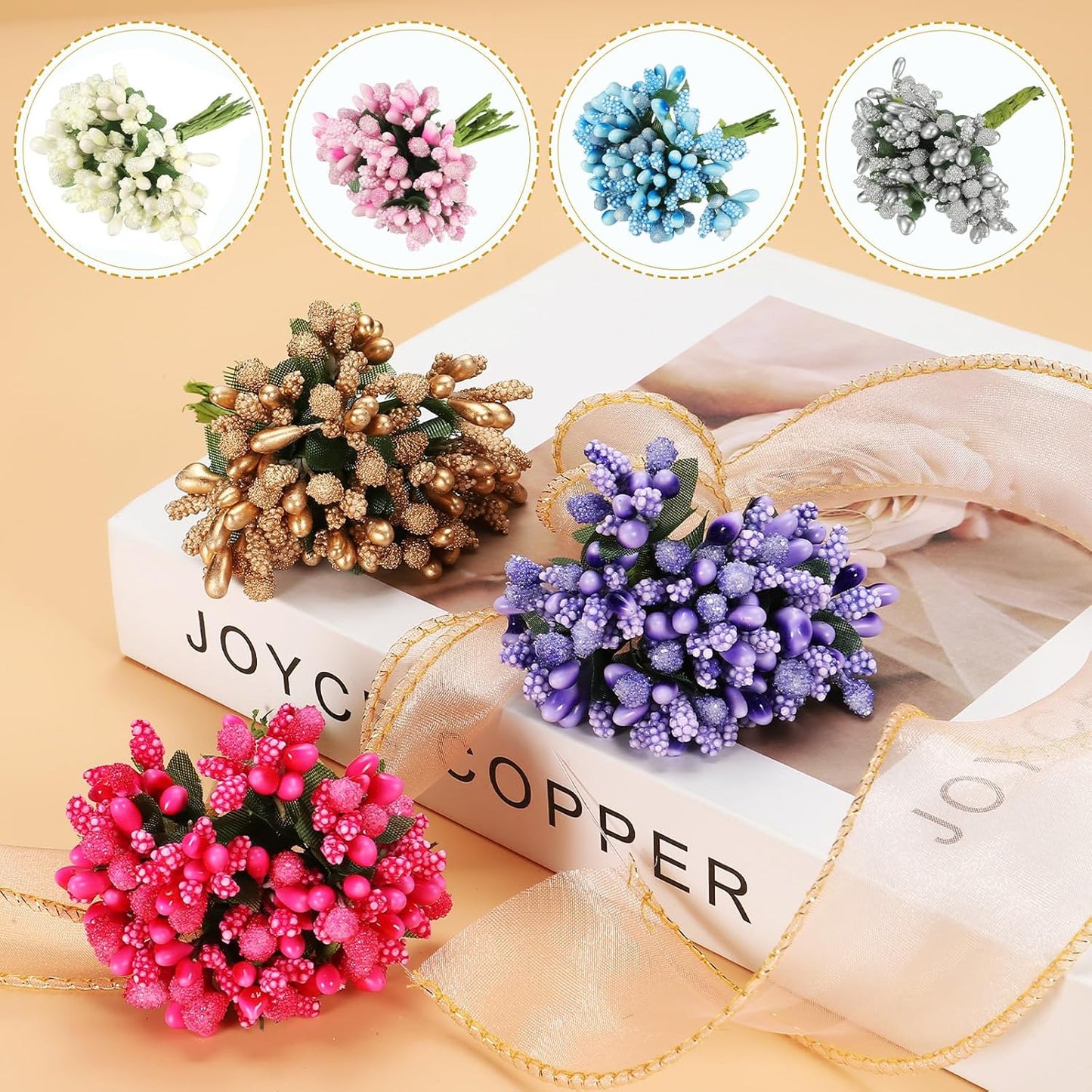 144Pcs PATIKIL Mini Artificial Pip Berry Picks Bunch, Fruit Flower Stamens for Craft DIY Wreaths Wedding Floral