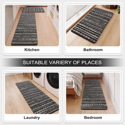 Kitchen Mats Cushioned Anti Fatigue, Non Slip 2 Piece Memory Foam Kitchen Mat Set for Sink, Laundry, Office, Black