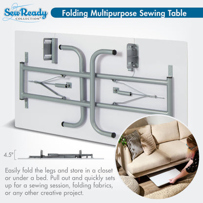 Studio Designs Folding Multipurpose Sewing & Craft Table w/ Machine Shelf, White