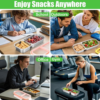 Palksky Bento Snack Containers Stainless Steel for Adult, Reusable Metal Lunch Boxes with Lids, Divided Food Storage Containers for Office, Gym, Travel, Outdoor