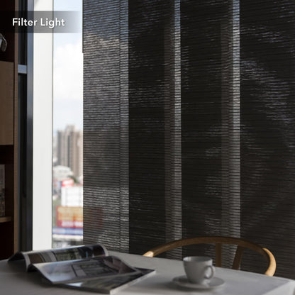 GoDear Design Adjustable Sliding Glass Door Blinds, Panel Track Vertical Patio Door Blinds, Extendable Track from 45.8" to 86" W, Trimmable Panel Curtains Up to 96", Semi-Privacy, Crown Zipper
