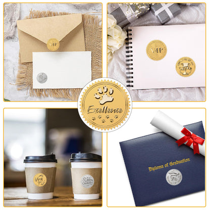CRASPIRE Dog Paw Print Gold Foil Embossed Certificates Stickers 2" Self Adhesive Excellence Envelopes Seals Round Labels for Award Wedding Invitation Graduation Corporate Diplomas Gift Wrapping Decor