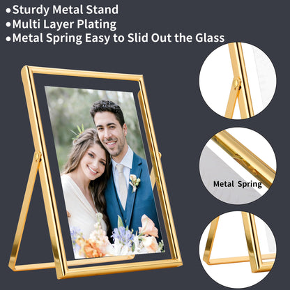 FineLiMoLa Gold 4x6 Floating Frame 2pack for Photo Sizes(2x3'',3.5x5''),Adjustable Tabletop/Shelf floating Photo Frame,Classy Metal Gift Frames for Wedding,Christmas,Birthady,Home or Office Decor.