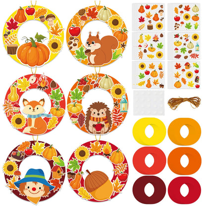 36 Sets Fall Animal Wreath Craft Kits DIY Autumn Scarecrow Pumpkins Paper Wreath Hanging Ornaments Make Your Own Thanksgiving Paper Art Craft with Stickers for School Home Party Decor Activities