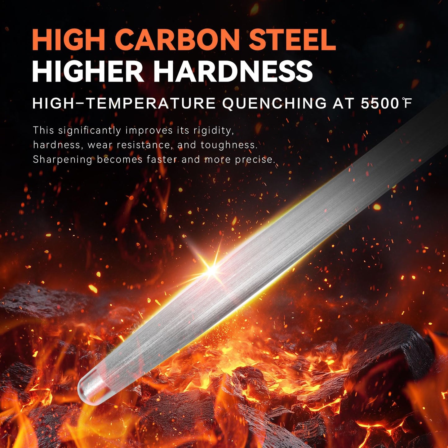 Monbalcon Honing Rod 10'', German High Carbon Steel Knife Sharpener Rod with Premium Gift Box, Professional Fine Sharpening Stone Kitchen Knife Whetstone with Natural Wood Handle, 10 inch