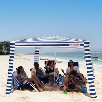 CoolCabana Beach Shade Tent - Easy Setup, UPF 50+ Protection, Large & Medium Sizes, Compact & Wind Resistant - Beach Cabana for The Whole Family - Navy Stripes, Large