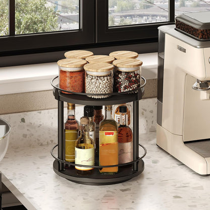 2 Countertop SR22BK YATINEY Lazy Susan Organizer, Rotating Spice Rack, Tier Spice Turntable Organizer, Industrial