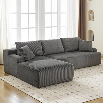 GAOMON 106" Modular Sectional Couch with L-Shape Left Chaise, Modern Boneless Couches for Living Room, Corduroy Fabric Loveseat Sofa Sleeper with Deep Seat, No Assembly Required, Dark Grey