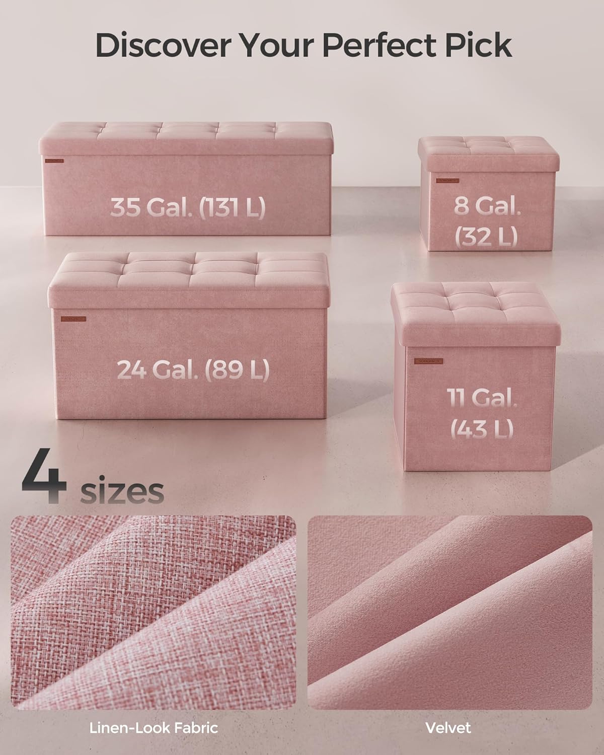 12.2 16.1 Inches 286 lb, ULSF200R01 SONGMICS Storage Ottoman, Foldable Small Ottoman Foot Rest, x Foot Stool, Load up